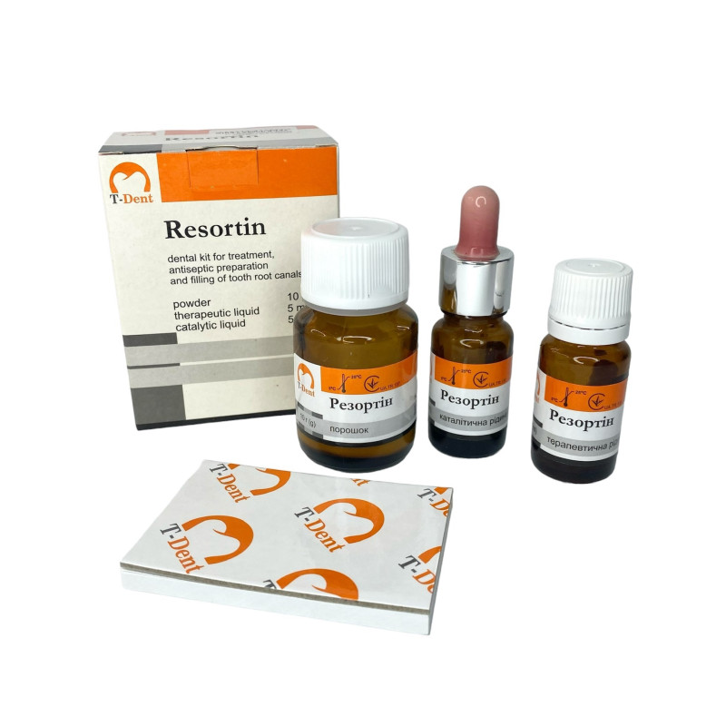 Резортін для лікування, антисептичної обробки та пломбуваня кореневих каналів ( 10гр+5мл) T-DENT Резортін для лікування, антисептичної обробки та пломбуваня кореневих каналів ( 10гр+5мл) T-DENT