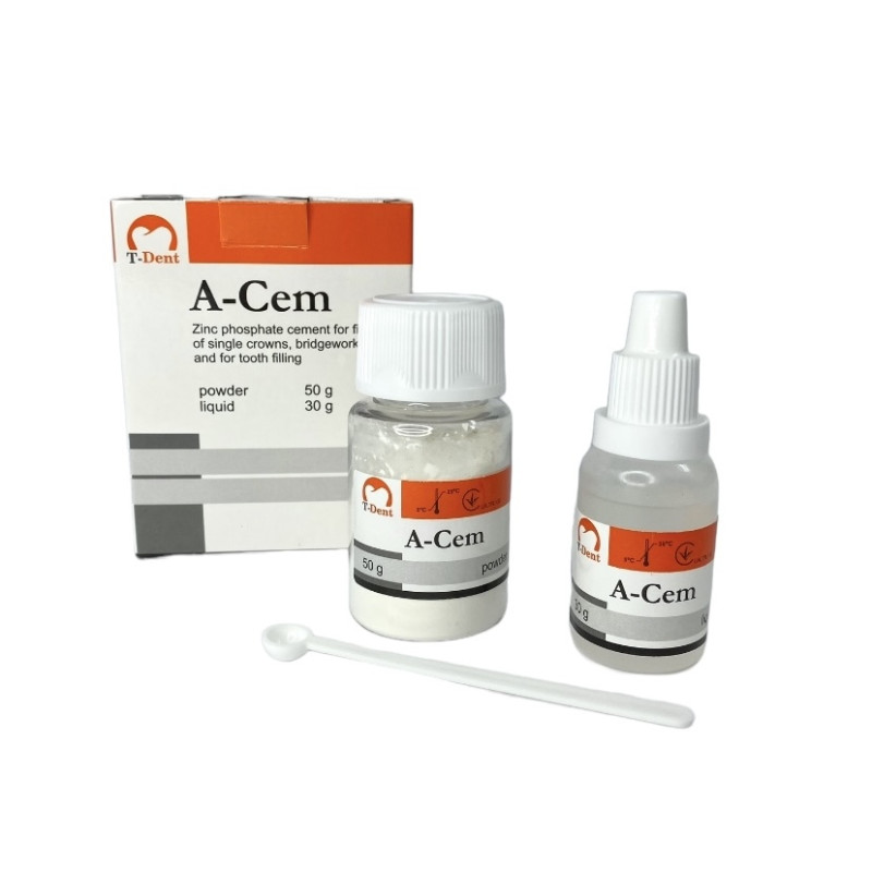 А - Цем цинк-фосфатний цемент, 50 гр + 30 мл, “T-Dent“ А - Цем цинк-фосфатний цемент, 50 гр + 30 мл, “T-Dent“